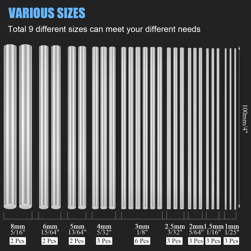 DYWISHKEY Aluminum Round Rods Assortment Kit, Lathe Bar Stock, Diameter 1.0-8.0mm, Length 100mm for DIY Craft Making (27 Pieces) - Image 3
